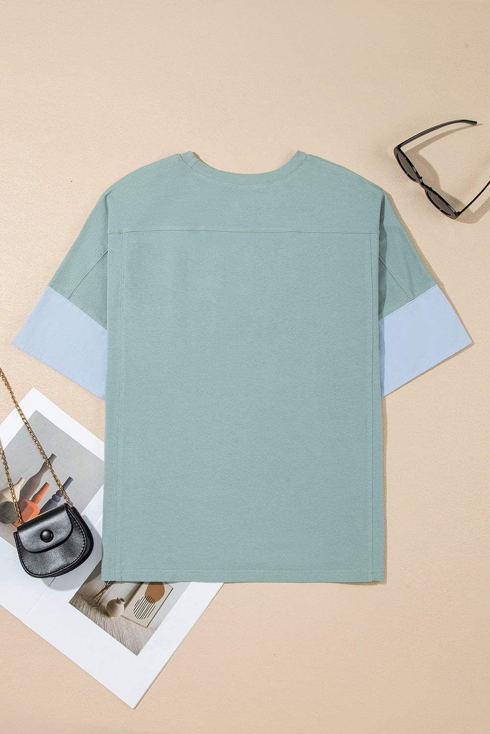Smoke Green Frayed Denim Star Patched Oversize T Shirt