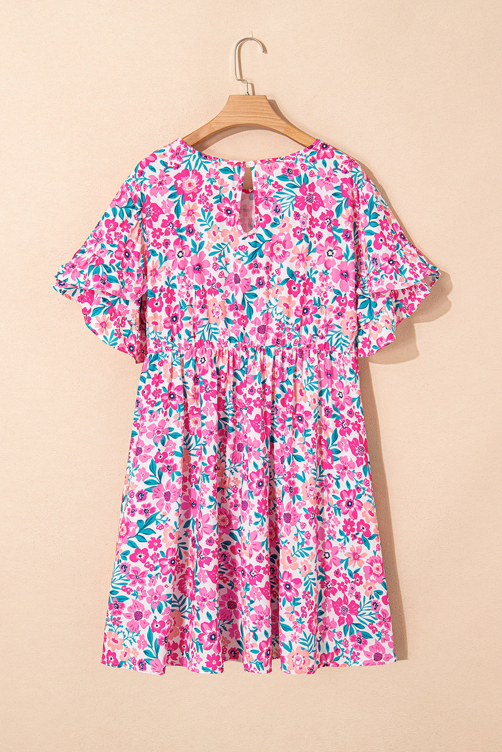 White Plus Size Floral Print Frilled Short Sleeve Flare Dress