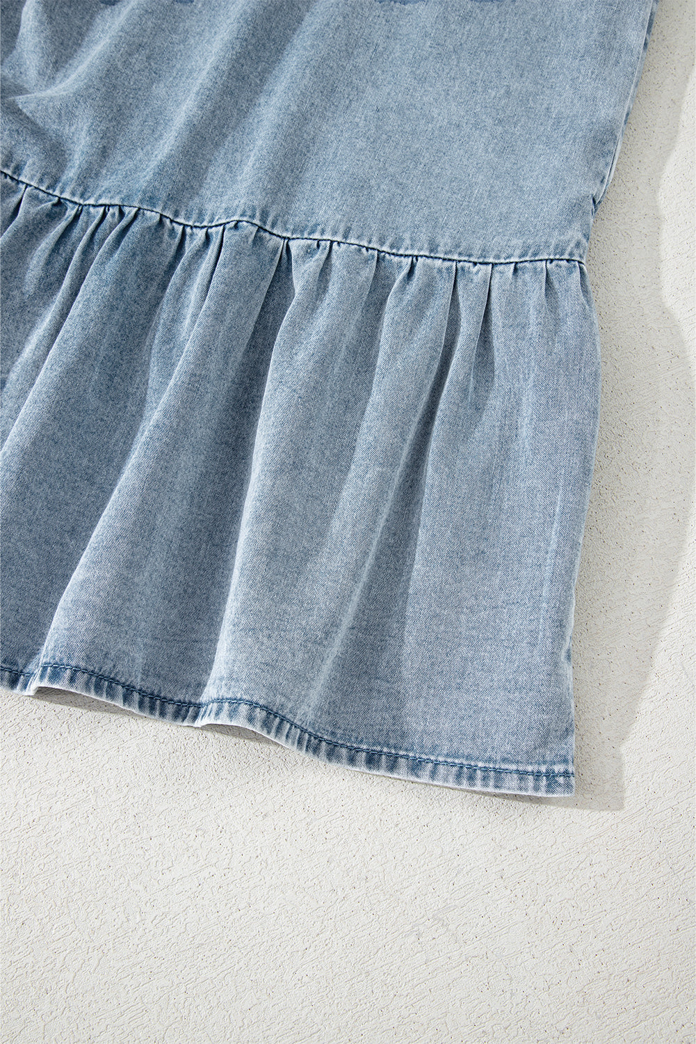 Real Teal Bowknot Neck Sleeveless Ruffled Chambray Dress
